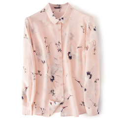 Silk With Print Patterns Peter Pan Collar Ruffled Shirts