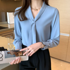 3 Pks Chiffon V Neck Long Sleeved Office Blouse