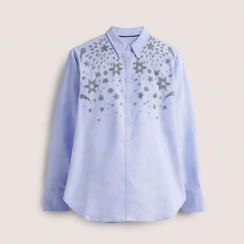 2 Pks Long Sleeve Rhinestone Beaded Blue Shirt