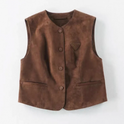 Genuine Sheep Suede Single Breasted Leather Waistcoat