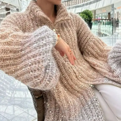 2 Pks Long Sleeve Oversized Bling Bling Cable Knit Sweater Cardigan