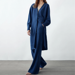 100% Cashmere Wool Long Pant Cardigan Suit