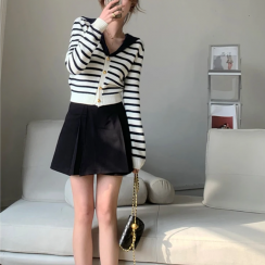 2 Pks Knit Sailor Collar Striped Cardigan