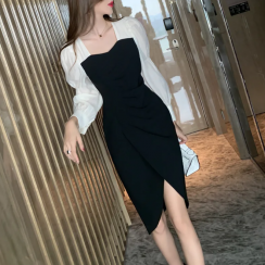 Elegant Medium Length Long Sleeve Asymmetry Dresses