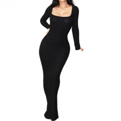 2 Pks High Stretchy Long Length Long Sleeve Square Neck Bodycon Dresses