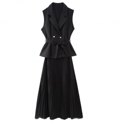 Pleated Vintage Sleeveless Vest Dresses